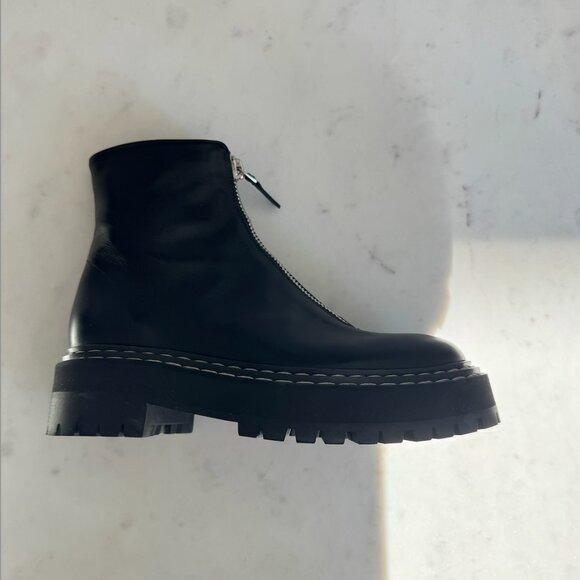 Proenza Schouler Black Chunky Leather Boot with Lug Sole and Zipper, Size 38 - Picture 7 of 15